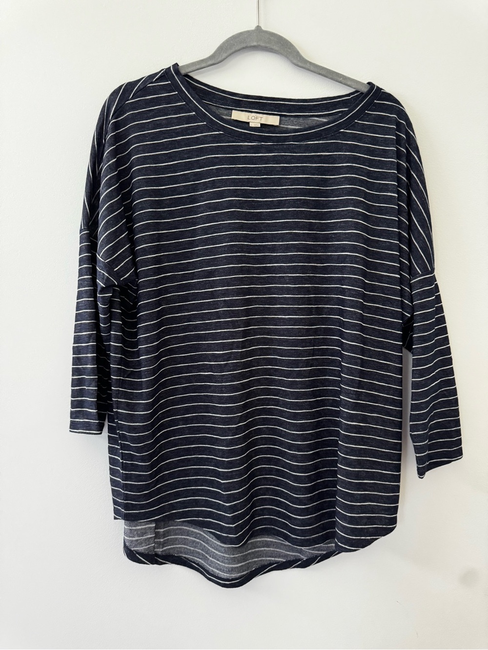 LOFT Navy and White Striped Long Sleeve Tee